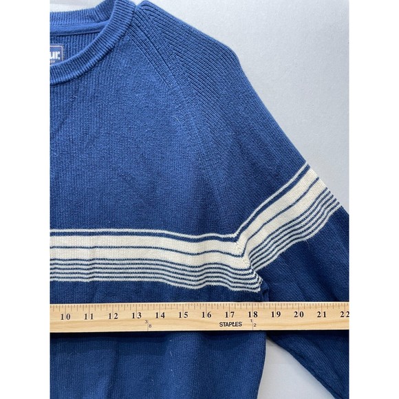 Barbour Beam Men's Sweater Large Blue Striped Crew Neck 100% Cotton - Picture 7 of 8